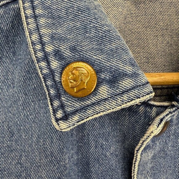 VTG Denim Jacket Western Preppy Jeans Pocket sz L Unisex - Picture 11 of 13